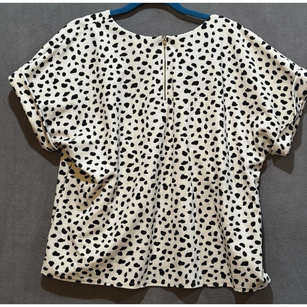 Melloday Women's Animal Print Blouse Back Zipper Black Cream XL Cheetah Cat - Picture 2 of 6